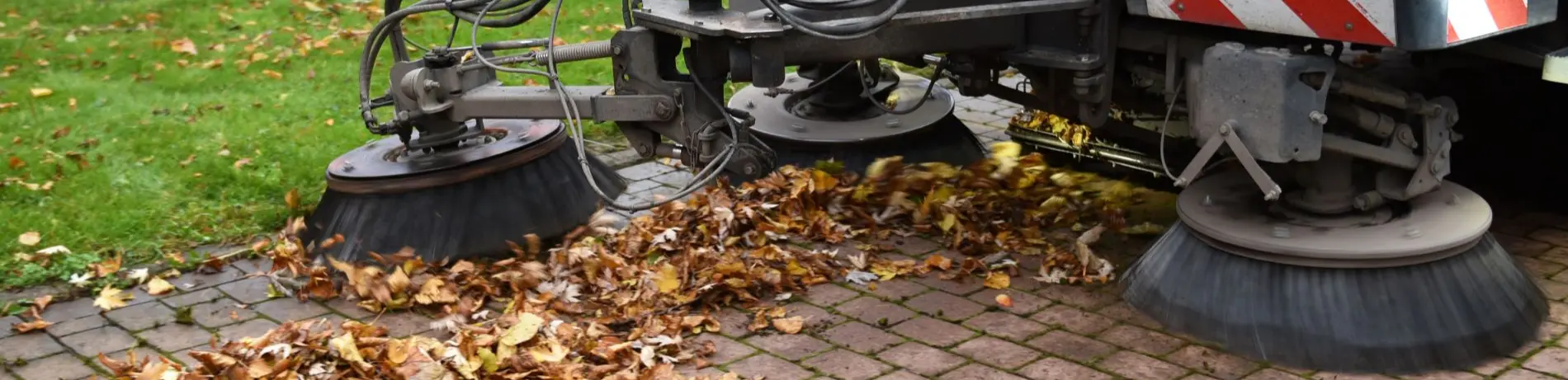 Kehrmaschine kehrt im Herbst Blätter