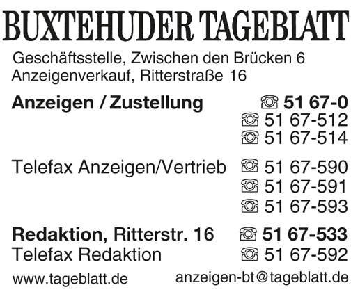 Galerie-Bild 1: Buxtehuder Tageblatt aus Stade von Buxtehuder Tageblatt , Anzeigen / Zustellung